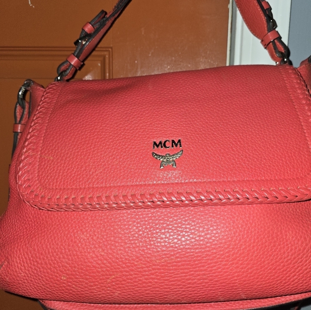 MCM Vibrant Red Leather Shoulder Bag
